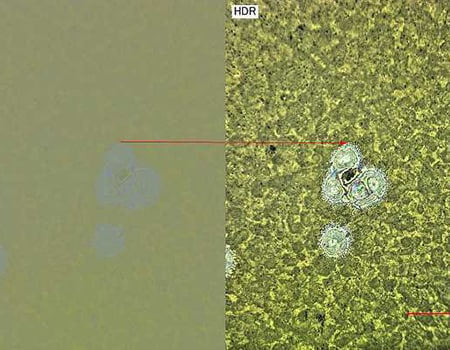 Vlevo: běžný snímek / vpravo: snímek s HDR