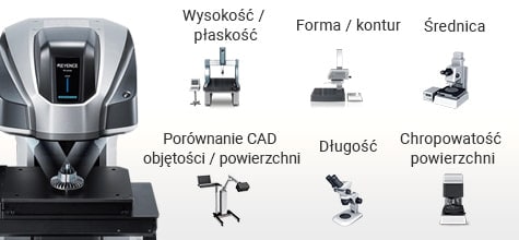 [Wysokość/płaskość] [Forma/kontur] [Średnica] [Porównanie CAD objętości/powierzchni] [Długość] [Chropowatość powierzchni]